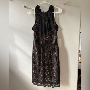 Banana Republic Sleeveless Black Lace Midi Dress with Nude Slip